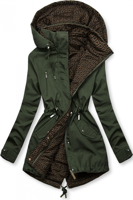 Khaki/hnědá vzorovaná parka