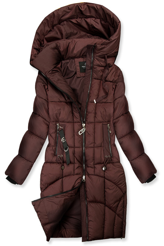 Prodloužená dámská zimní bunda burgundy