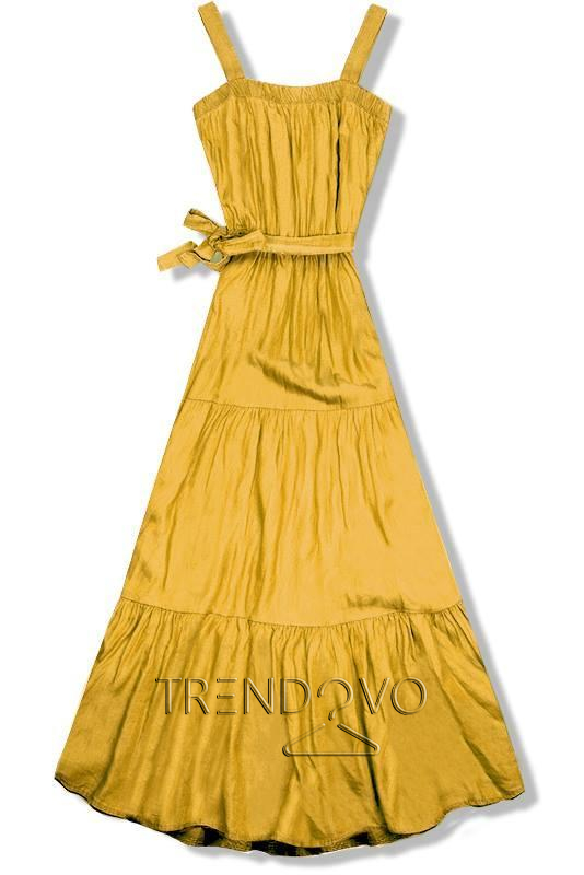 Hořčicově žluté letní maxi šaty na ramínka