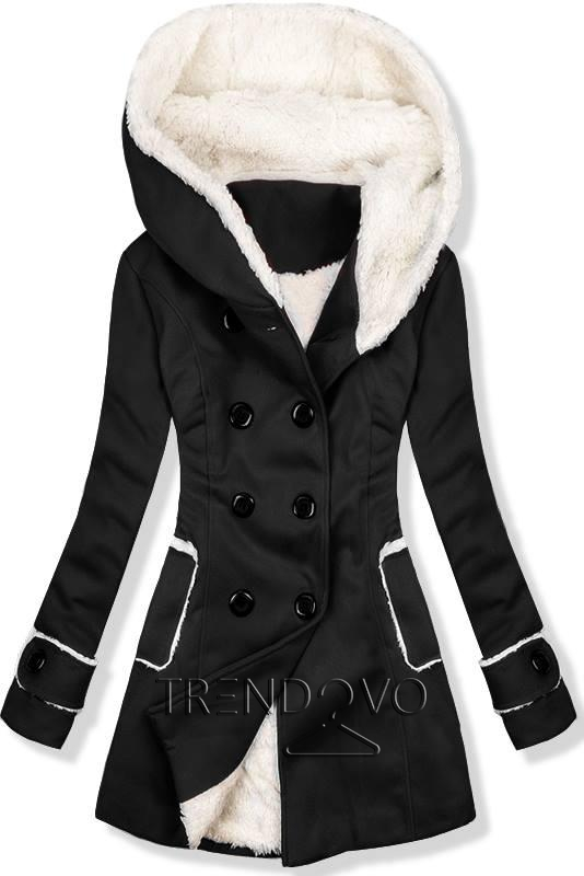 Černý zimní kabát s plyšovou podšívkou