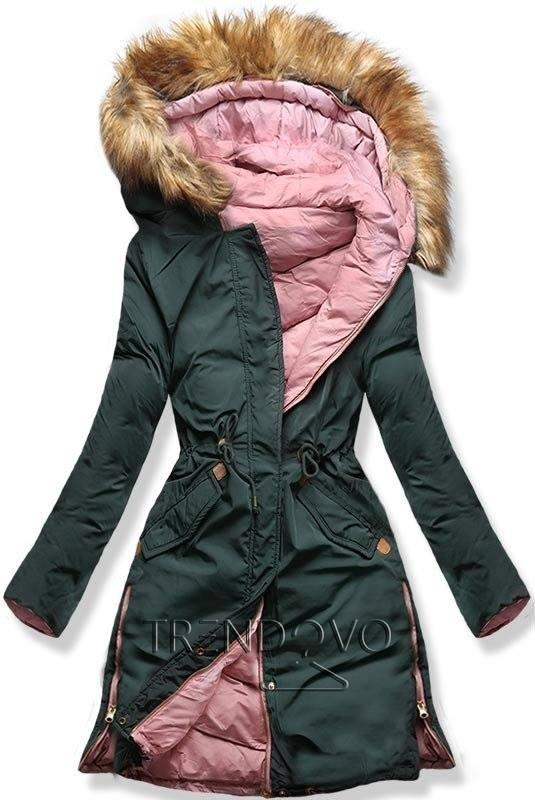 Zeleno/růžová oboustranná zimní bunda
