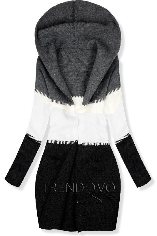 Pletený svetr s kapucí grafitová/bílá/černá