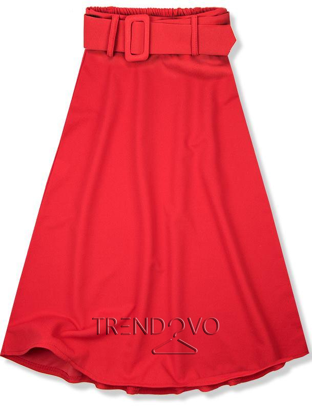 Červená midi sukně s opaskem