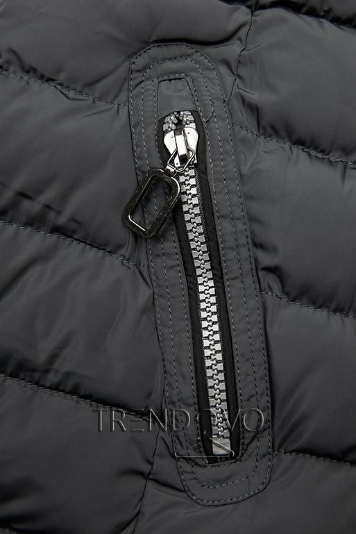 Zimní prošívaná bunda s kapucí tmavě šedá