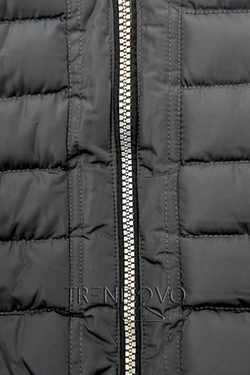 Zimní prošívaná bunda s kapucí tmavě šedá