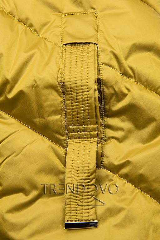 Mustard lesklá prošívaná bunda na zimu
