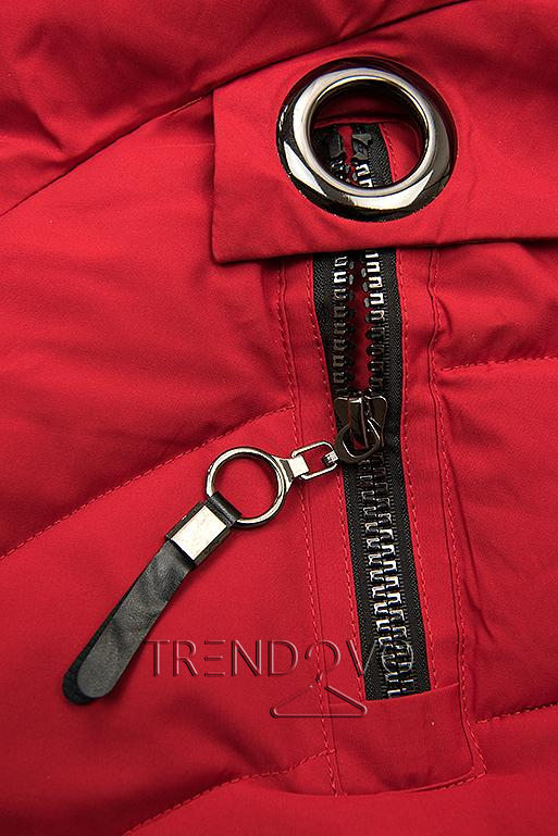 Červená zimní bunda s umělou kožešinou