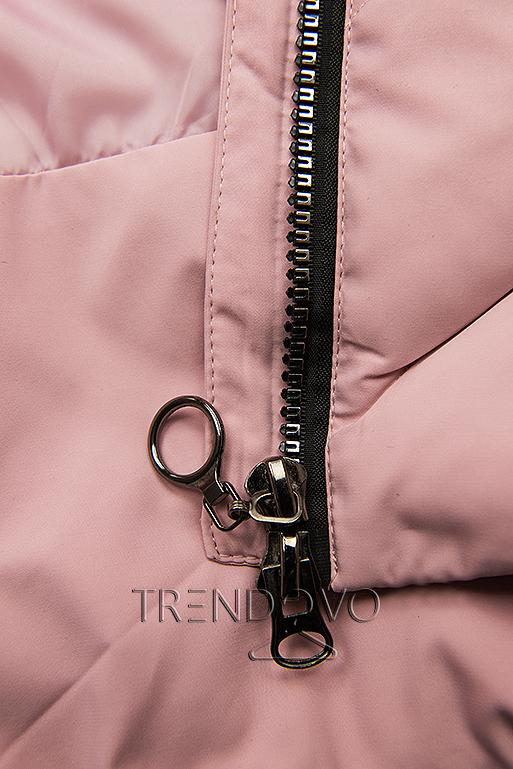 Růžová zimní bunda s umělou kožešinou