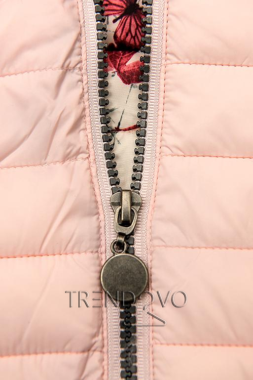 Světle růžová prošívaná bunda s kapucí