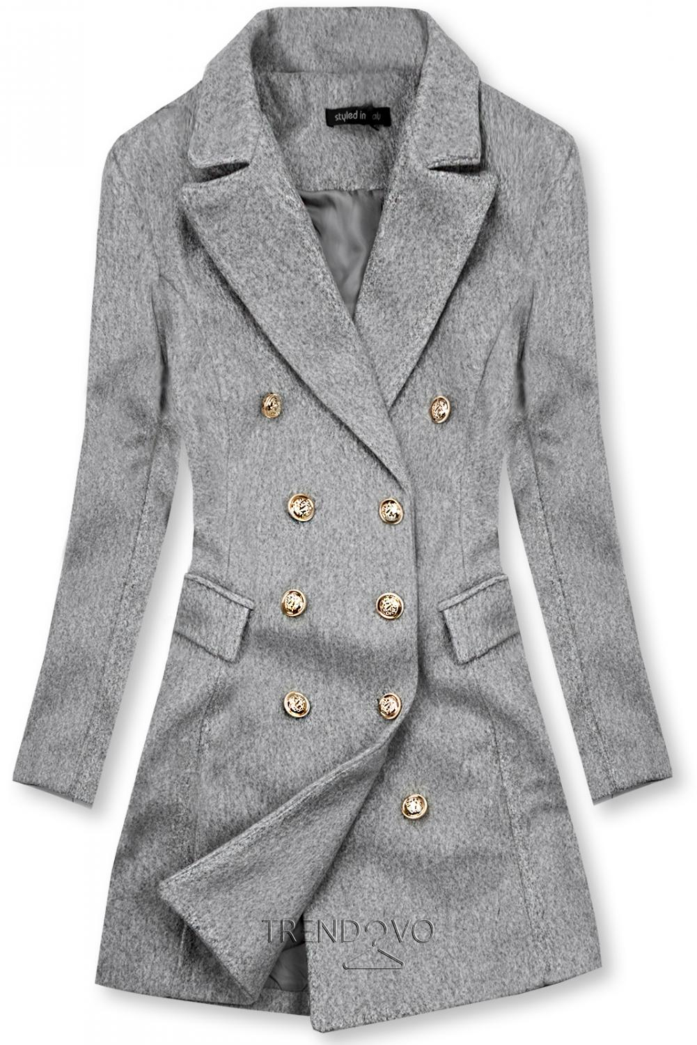 Elegantní podzimní kabát melírovaný šedý