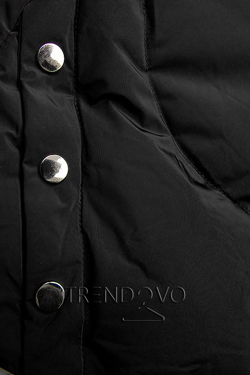 Černá zimní bunda se stříbrným lemem