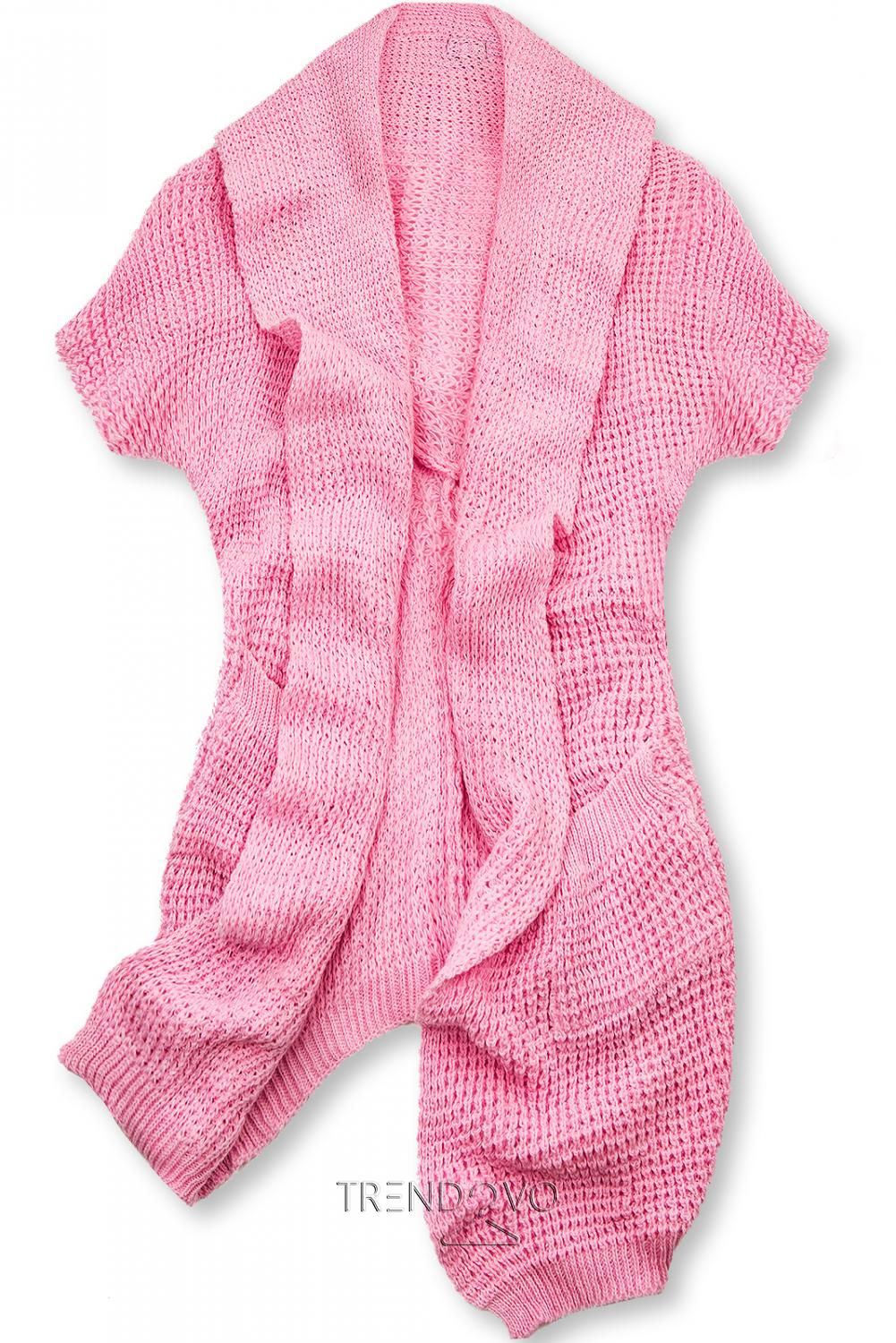 Růžový asymetrický pletený kardigan