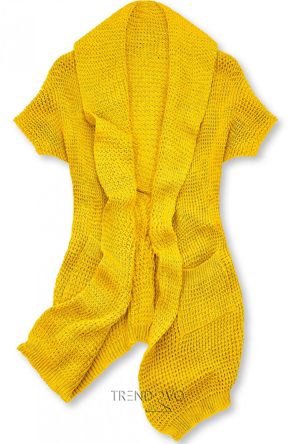 Žlutý asymetrický pletený kardigan