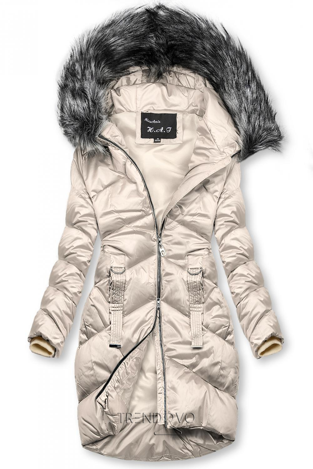 Krémová lesklá prošívaná bunda na zimu
