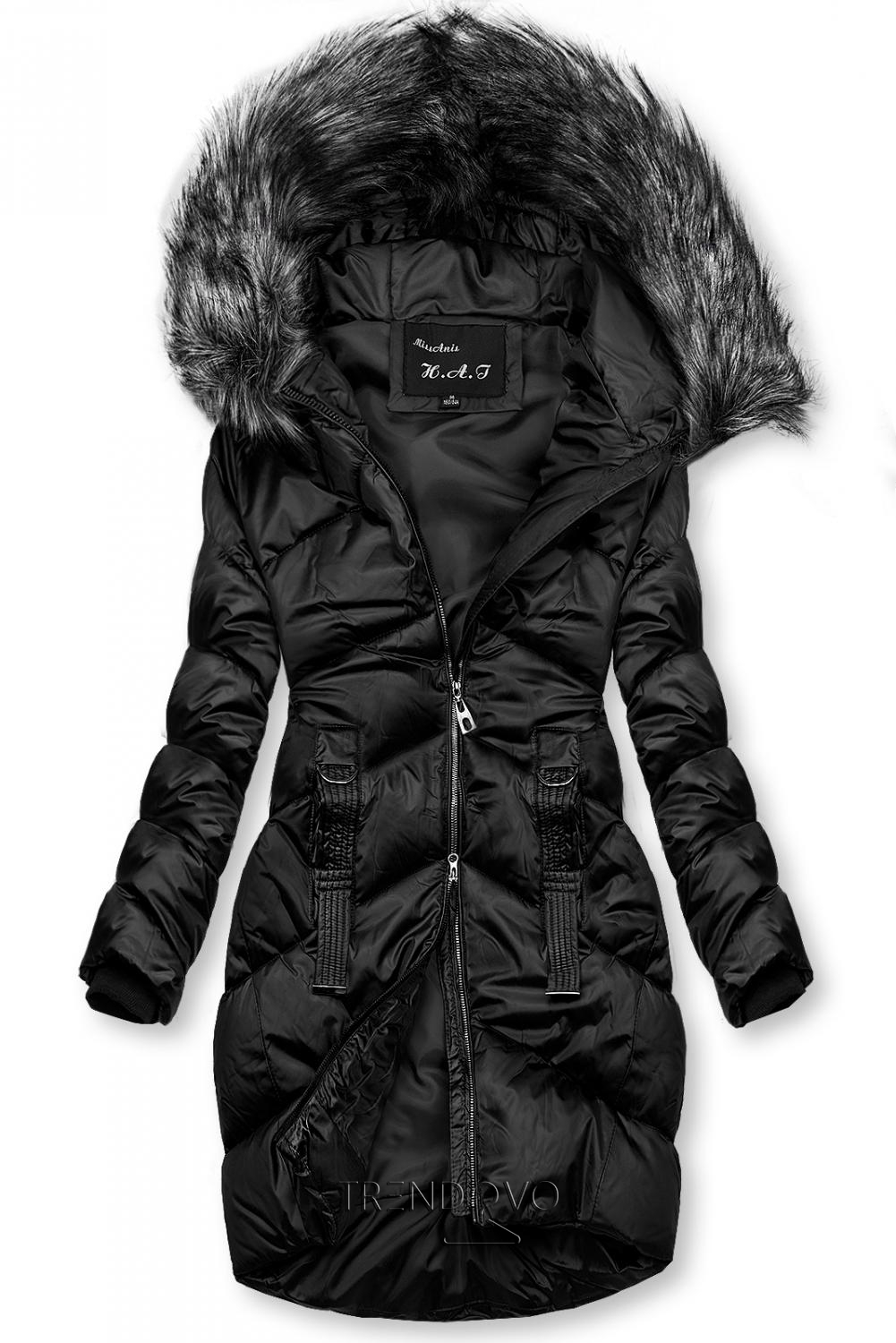 Černá lesklá prošívaná bunda na zimu