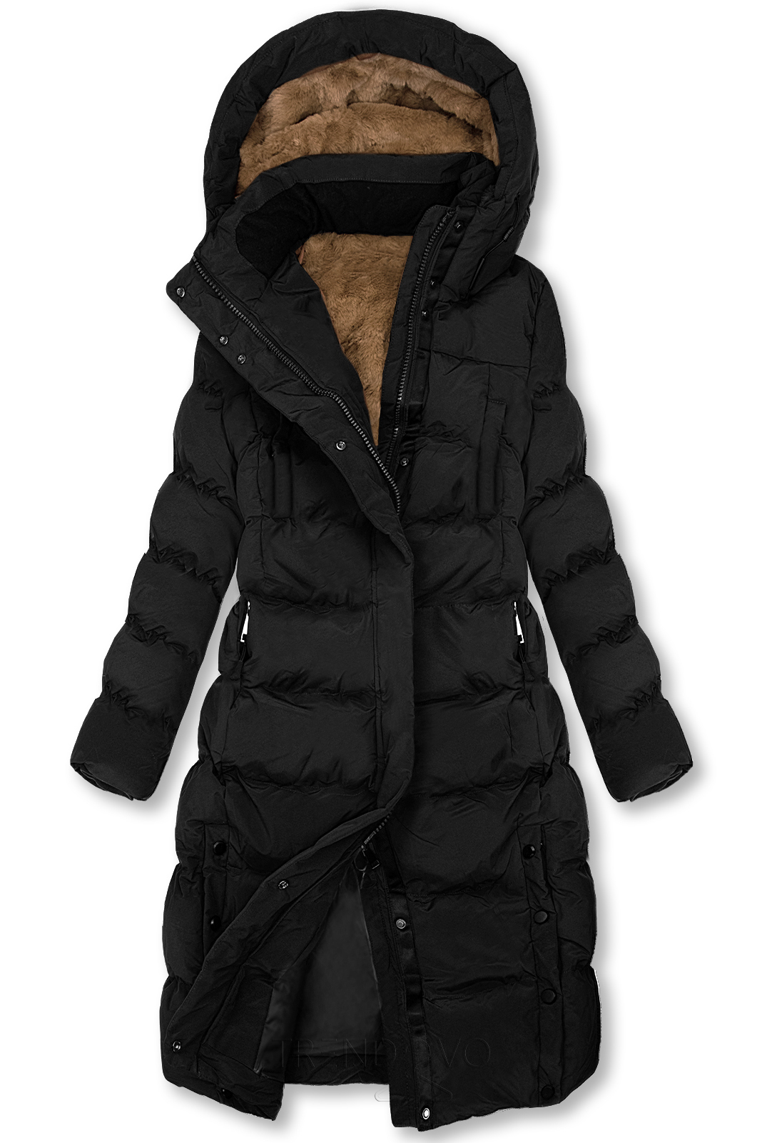 Extra teplá dlouhá zimní bunda v černé barvě