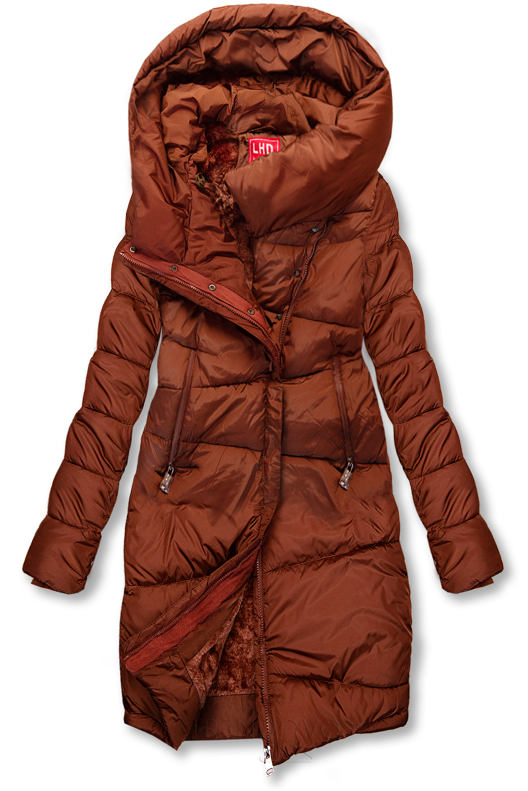 Hnědočervená prošívaná zimní bunda s vysokým límcem