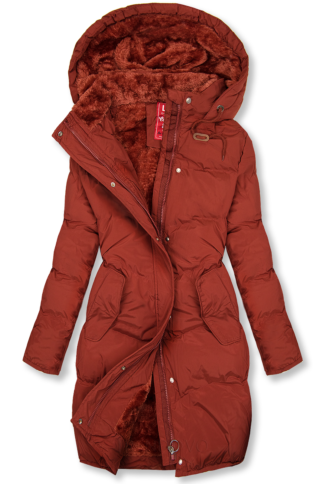 Hnědočervená zimní bunda s plyšovou podšívkou