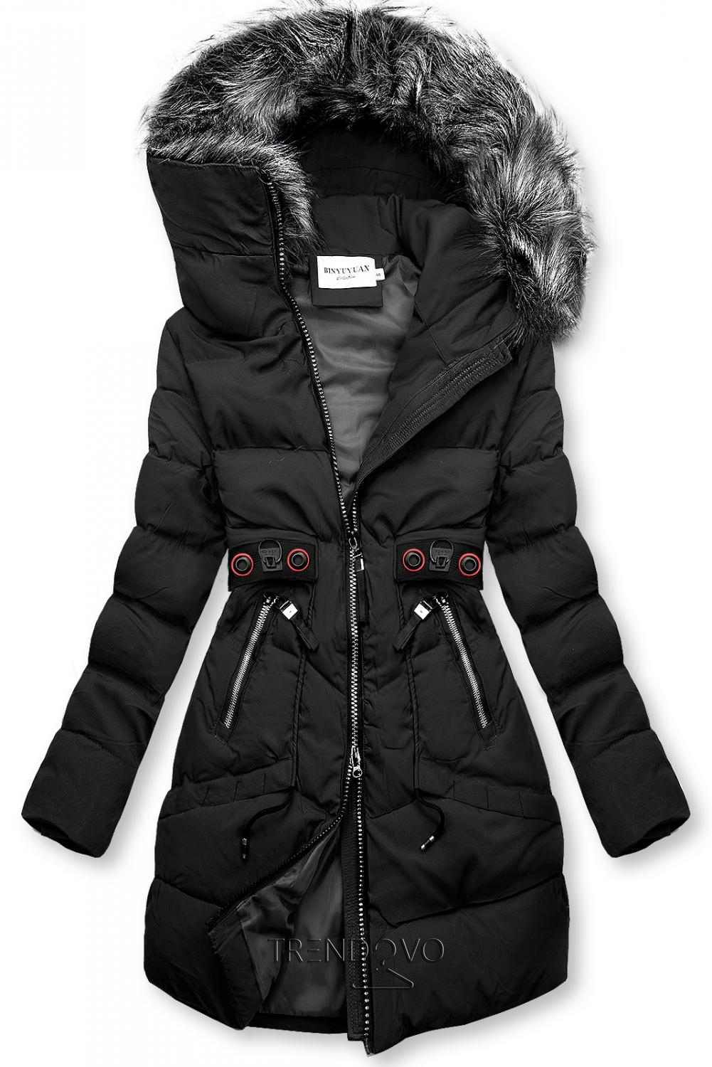 Černá zimní bunda s černými detaily