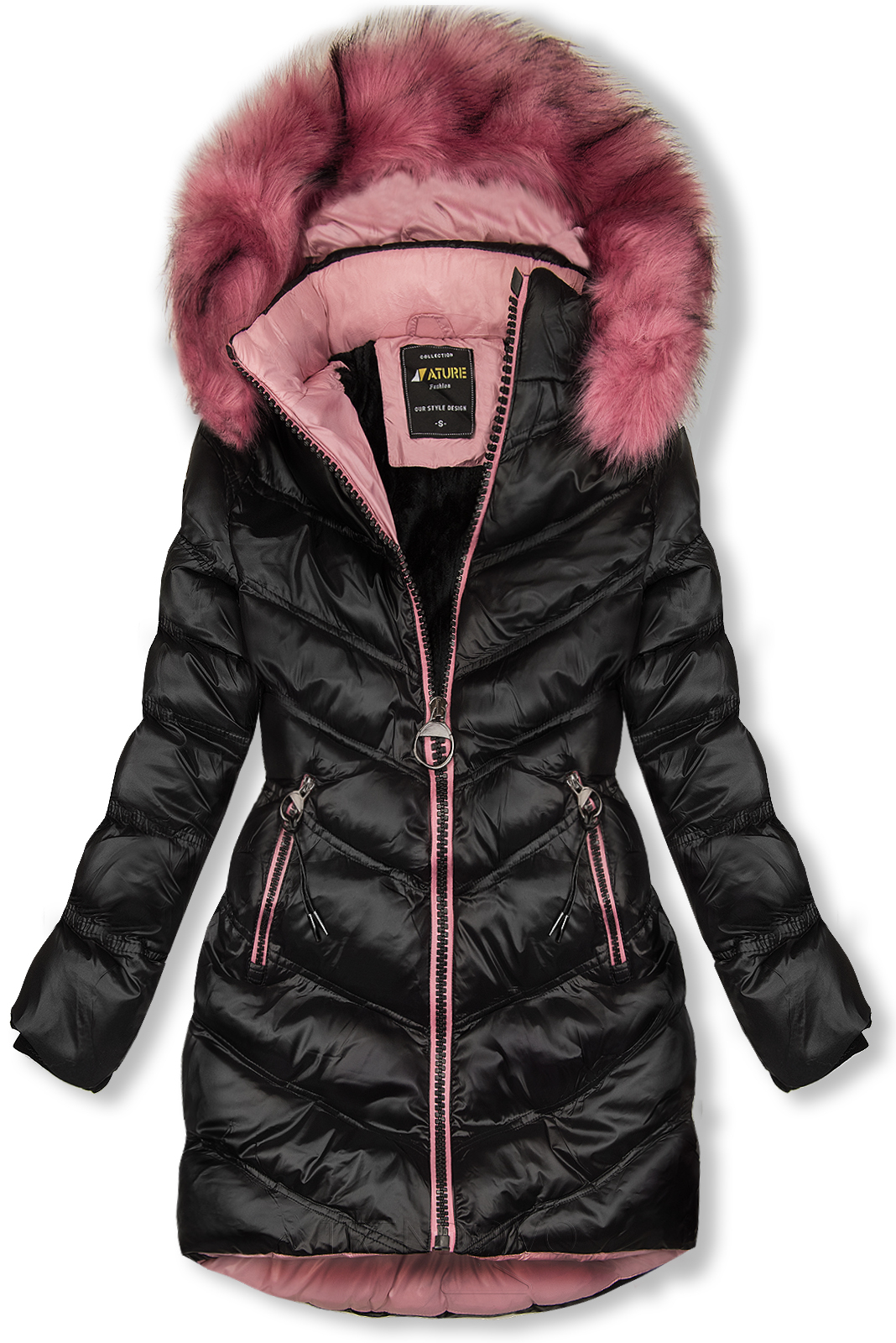 Černo-růžová bunda s kontrastním lemováním
