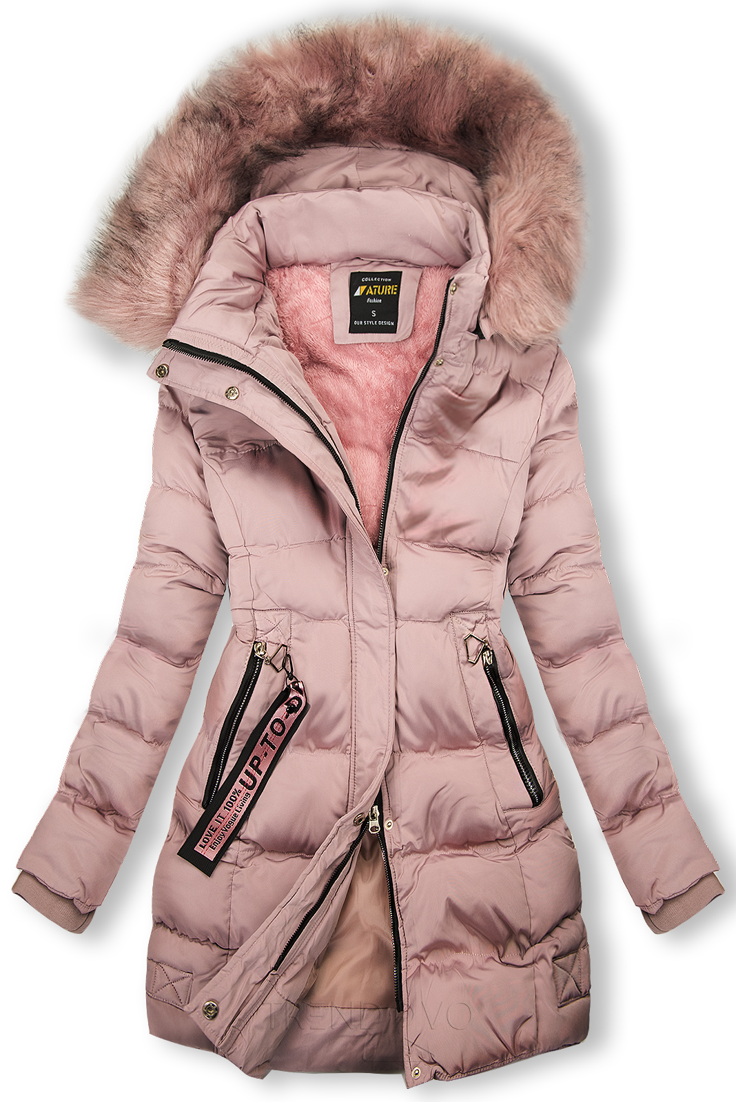 Zimní bunda starorůžová s růžovou kožešinou