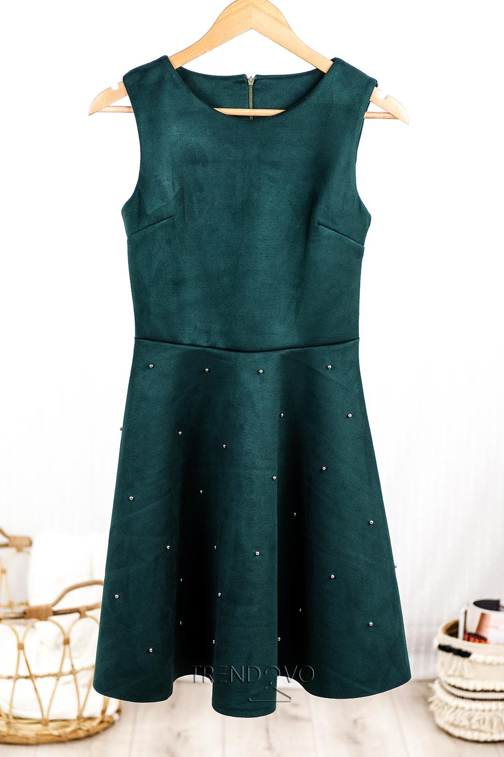 Zelené šaty bez rukávů s perličkami