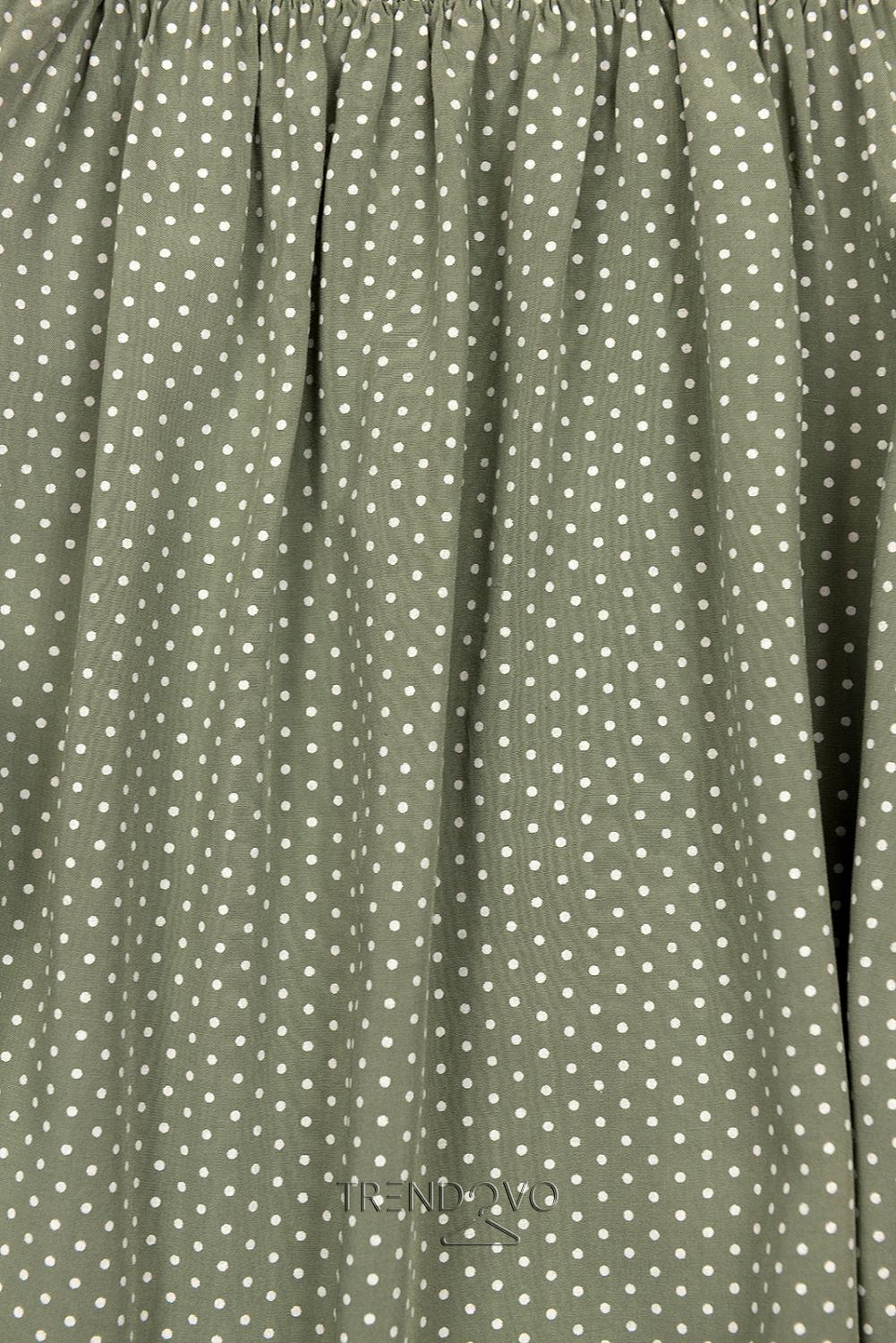 Khaki retro puntíkované šaty s mašlí