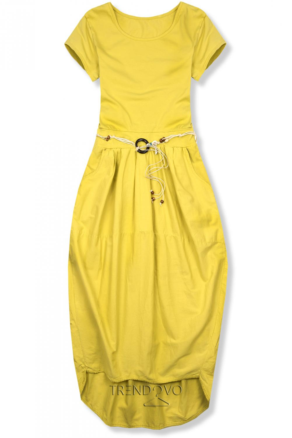 Žluté midi šaty v basic stylu