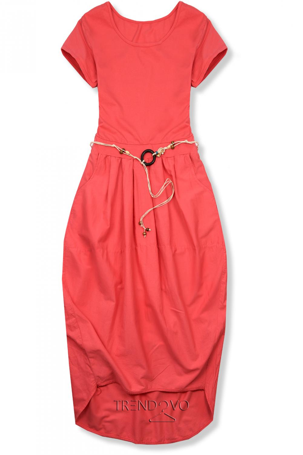 Korálově růžové midi šaty v basic stylu