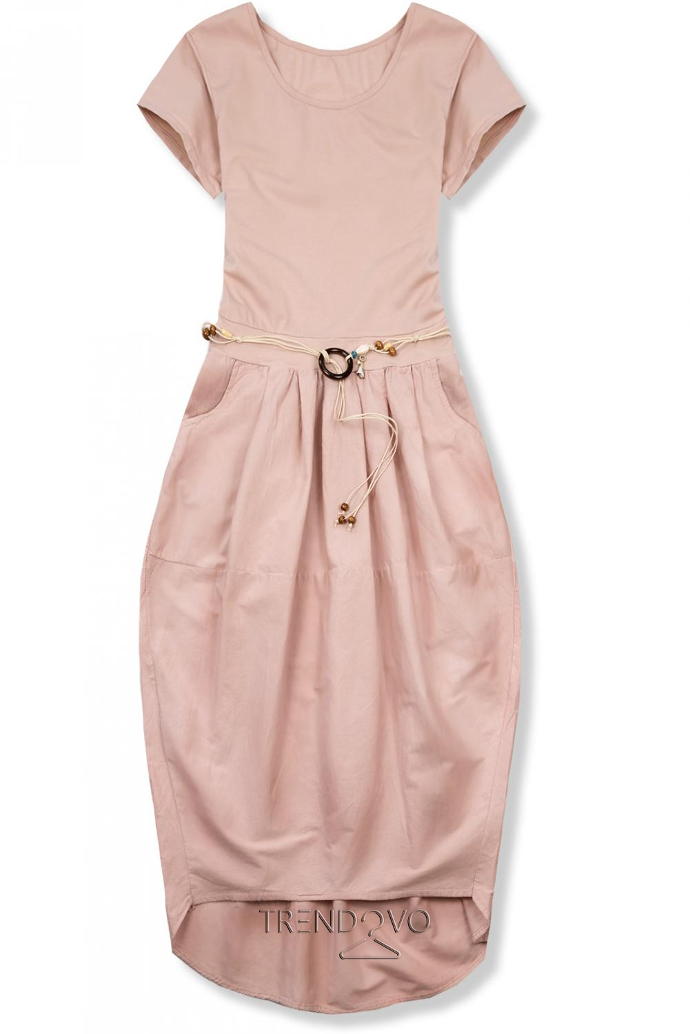 Světle růžové midi šaty v basic stylu