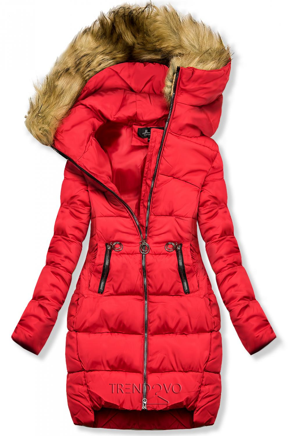 Červená zimní bunda s kapucí