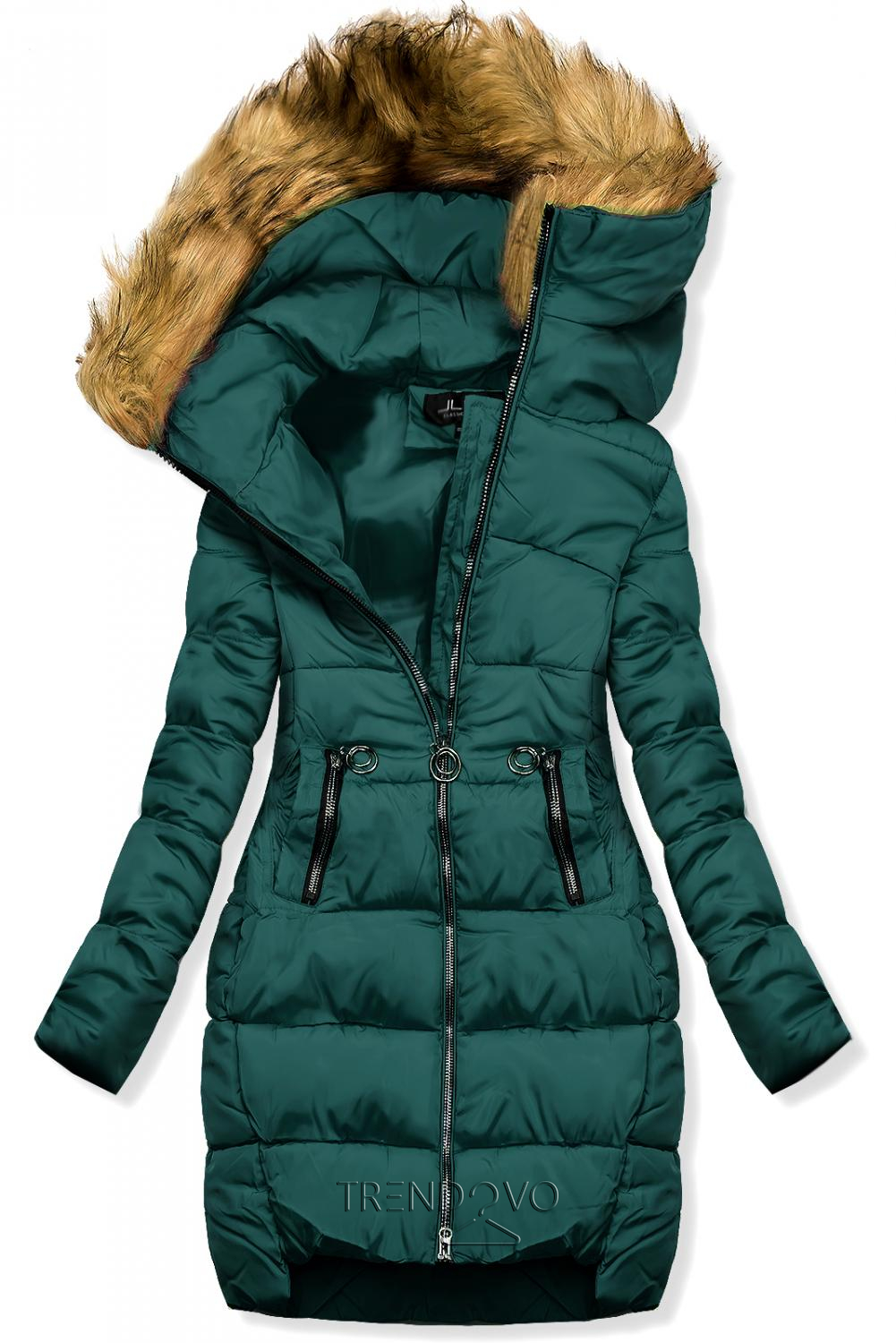 Zelená zimní bunda s kapucí