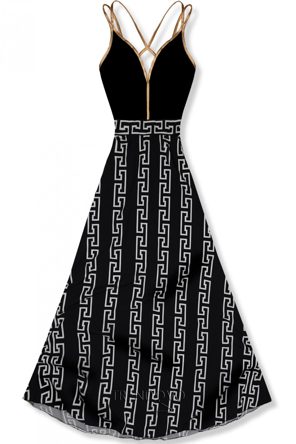 Černé dlouhé elegantní šaty se vzorem
