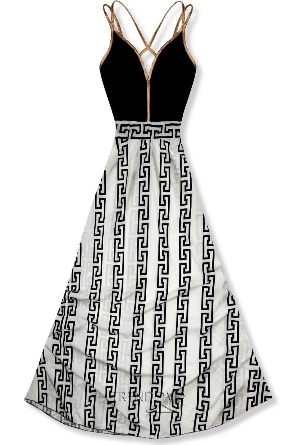 Černo-bílé dlouhé elegantní šaty se vzorem