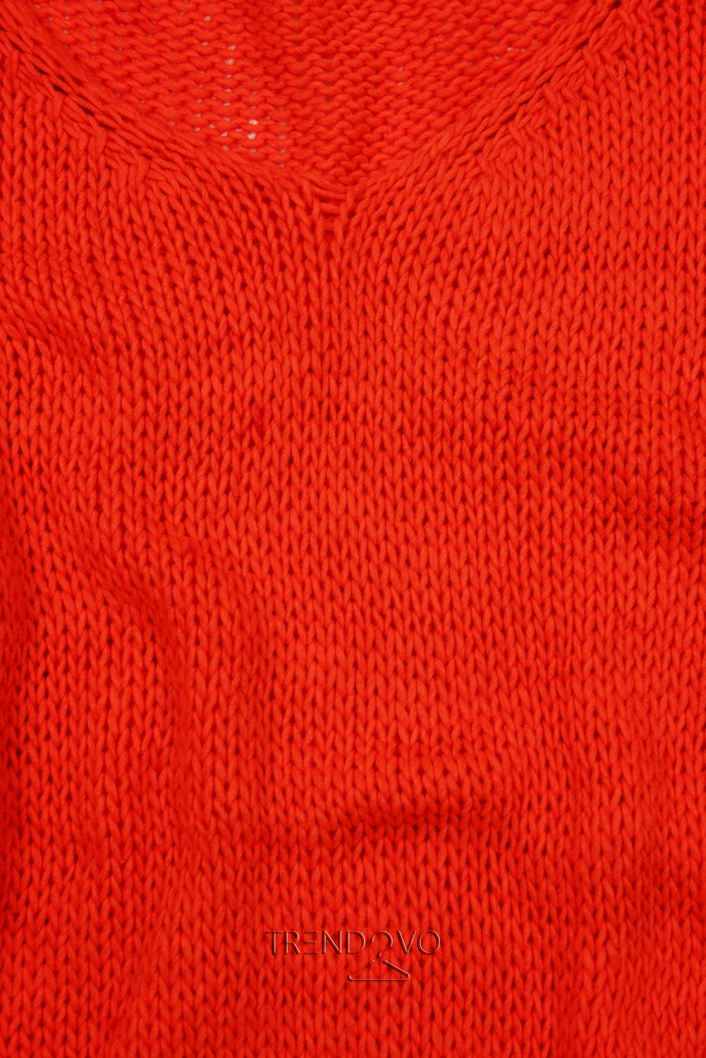 Neonově oranžový pletený pulovr