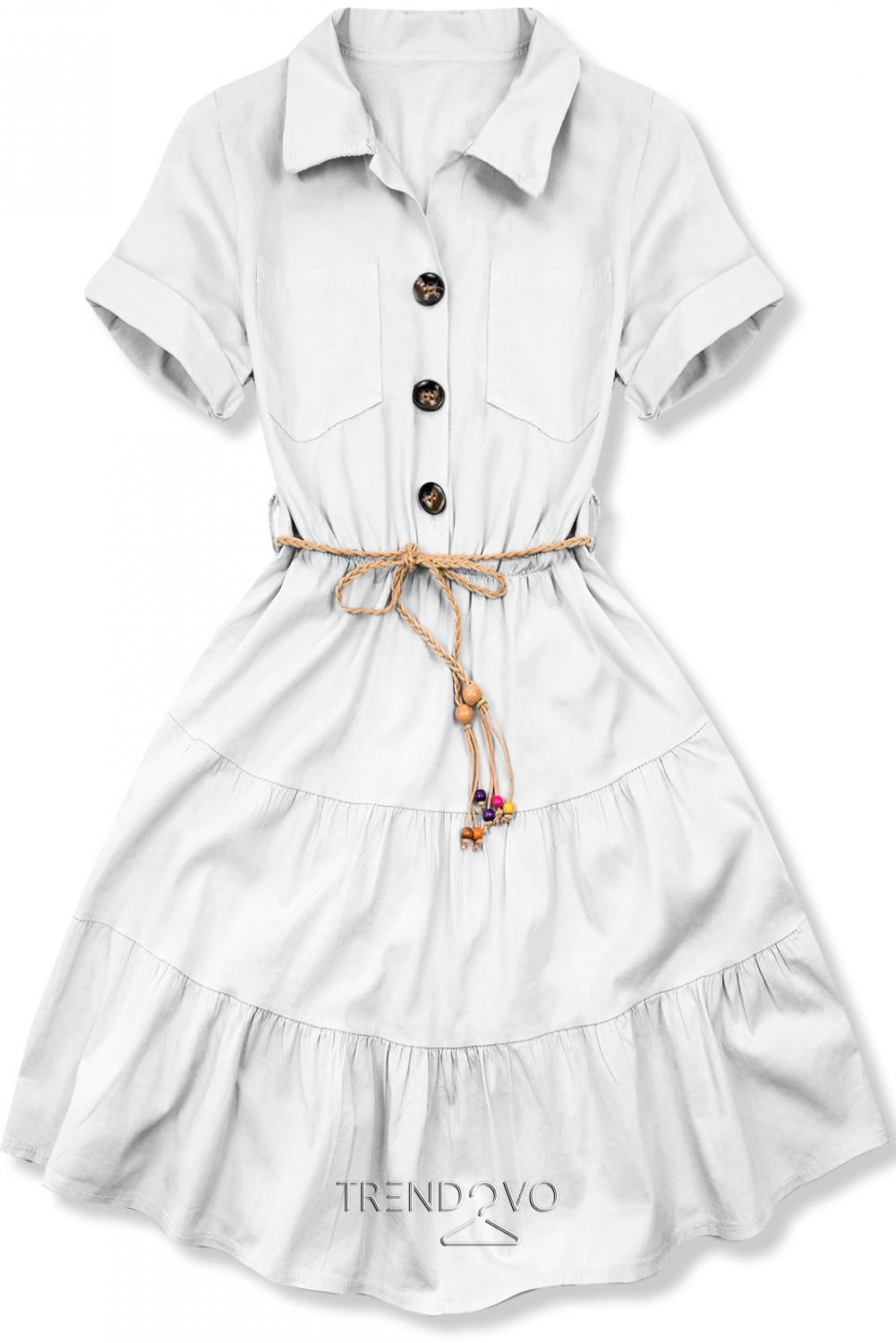 Košilové bílé šaty s pleteným páskem
