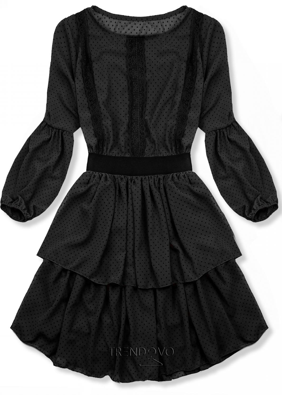Černé elegantní puntíkované šaty