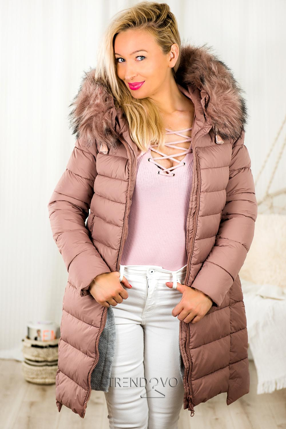 Růžová prodloužená zimní bunda