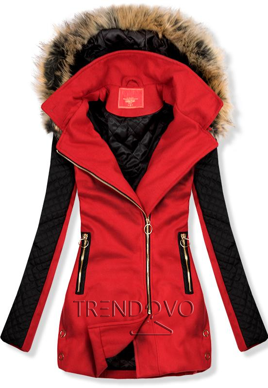 Červený kabát s prošívanými rukávy