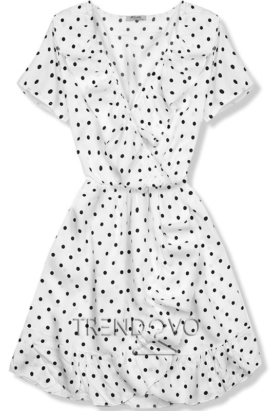 Bílé puntíkované šaty s volány