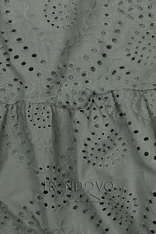 Khaki šaty z děrovaného materiálu
