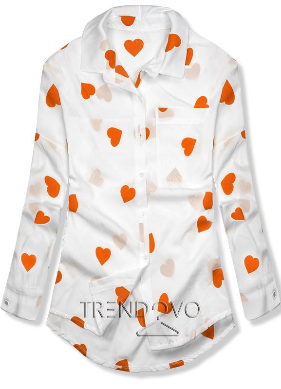 Bílo-oranžová košile se srdíčky
