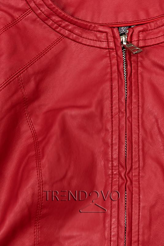 Červená koženková bunda s kapsami