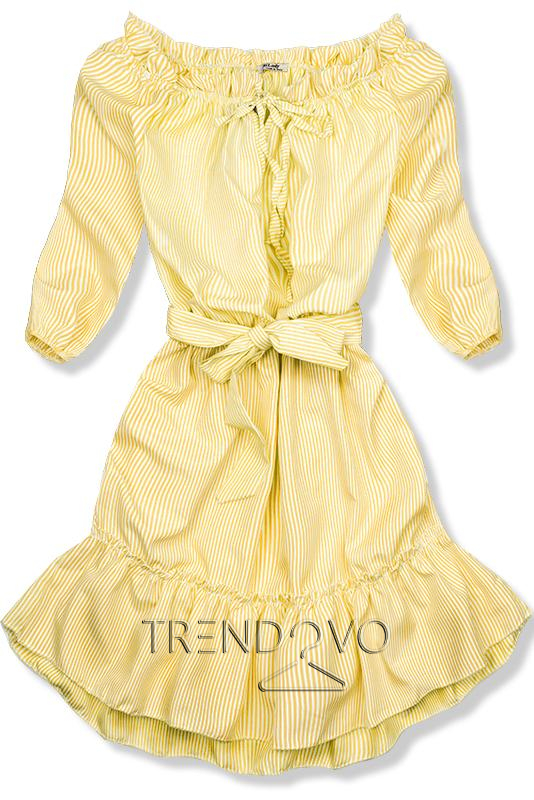 Žluté pruhované off-shoulder šaty