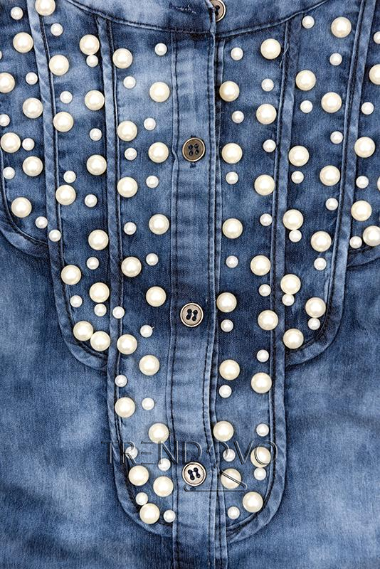 Jeans modrá košile s perličkami