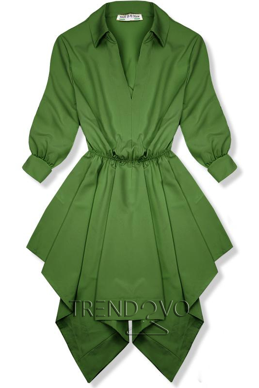 Zelené košilové šaty s asymetrickou sukní