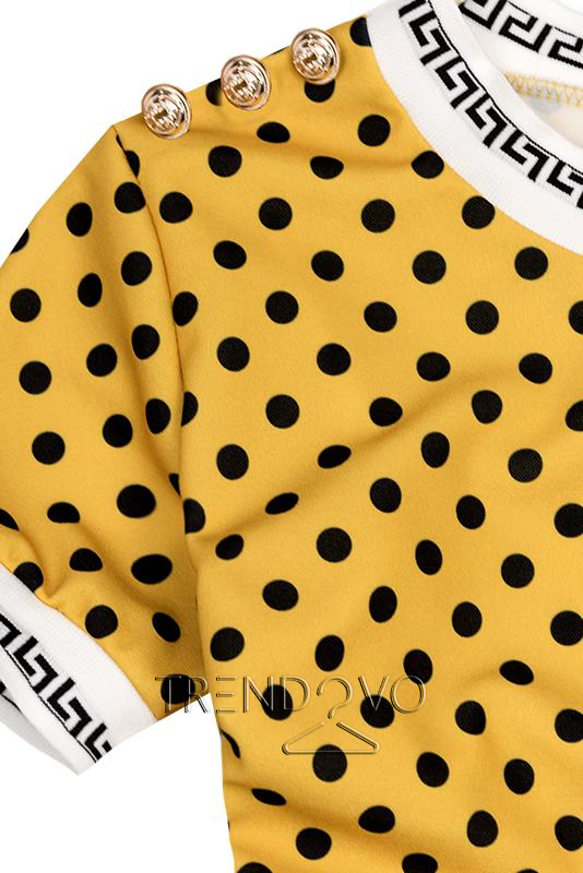 Žluto-černé puntíkované šaty