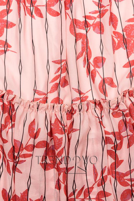 Midi šaty s motivem listů červená/růžová