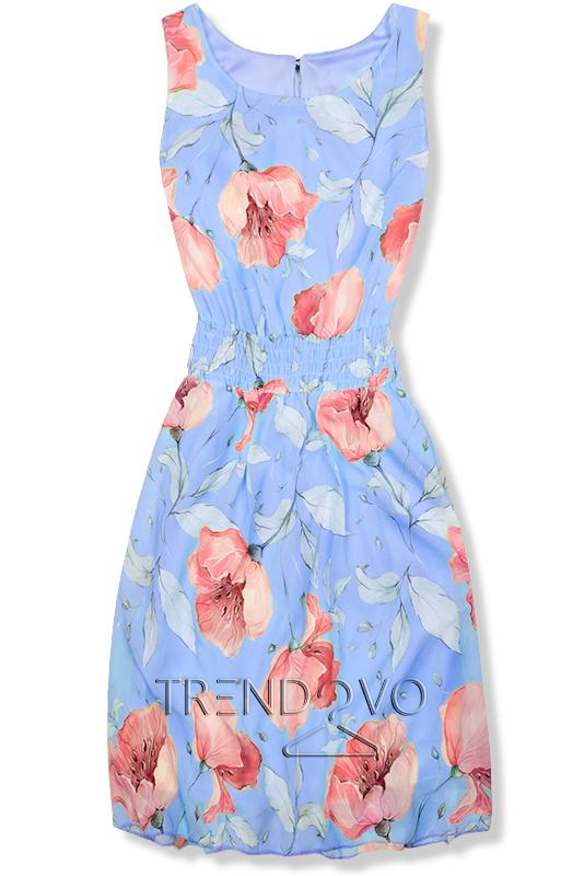 Světle modré elegantní šaty s květinovým vzorem