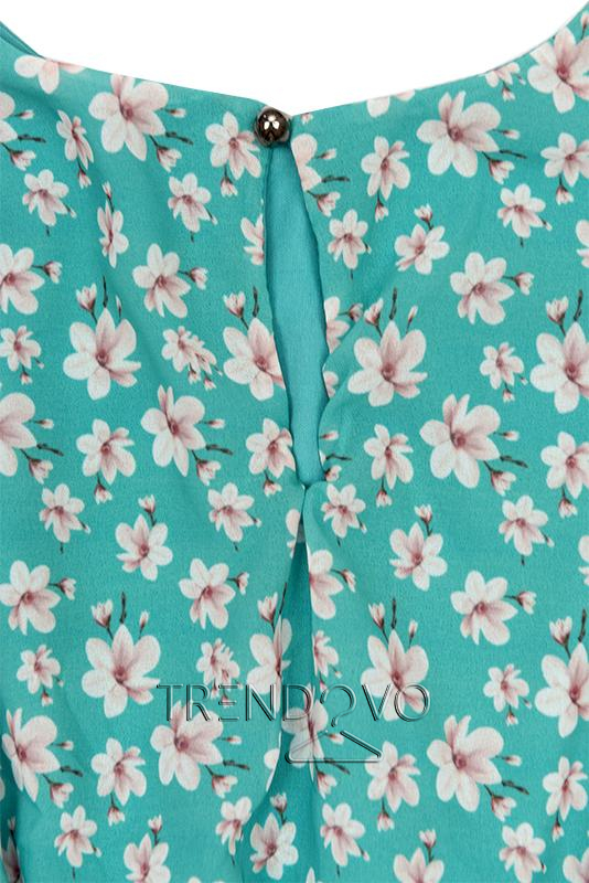 Lehké letní šaty s květinovým potiskem tyrkysové